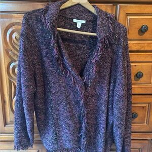 dressbarn Marled Purple Fringed Cardigan